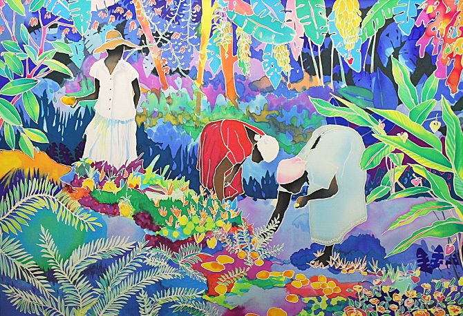 ジェニファー・マークスの絵画作品　タイトルは、トロピカル・ハーベスト